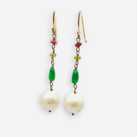 Sundance Catalog On A Cloud Gold Earrings Ruby Citrine Aventurine Pearl Dangle - Picture 7 of 8
